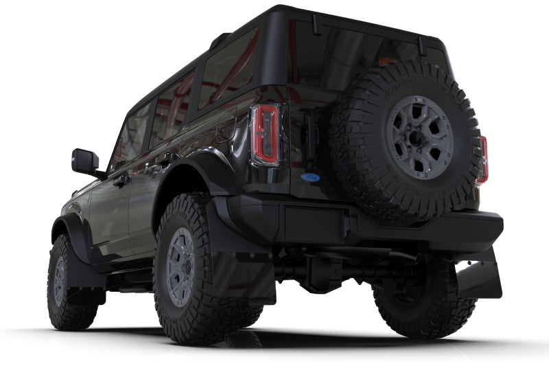 Rally Armor 21-22 Ford Bronco (Plstc Bmpr - NO Rptr/Sprt - NO RR/RB) Blk Mud Flap w/Red Logo MF85-NO-PL-RD
