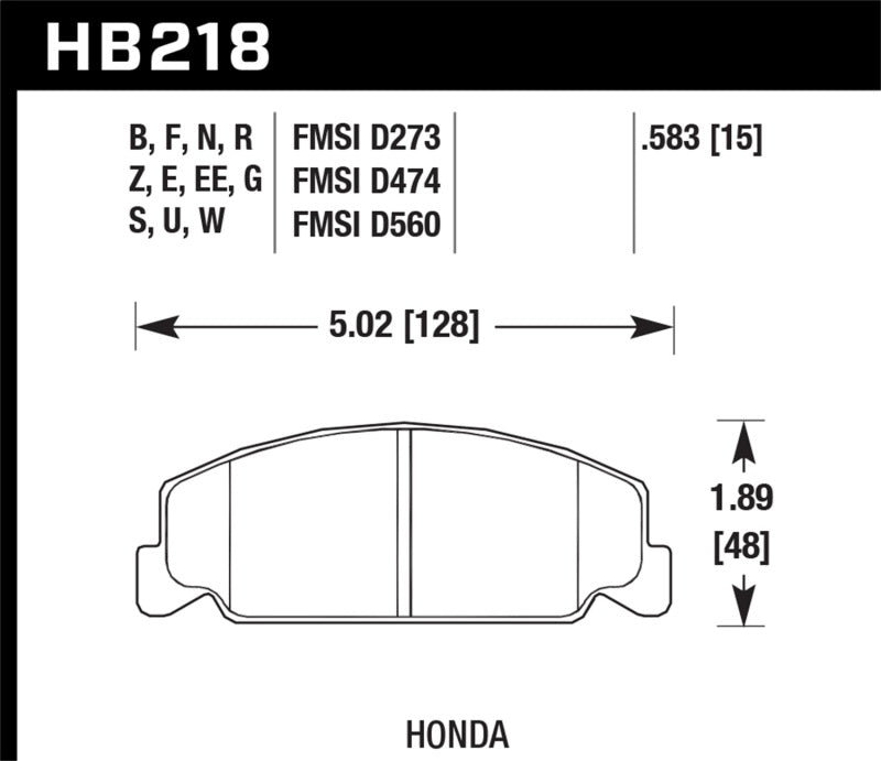 Hawk 88-89 Civic Si / 92-00 Civic CX / 88-00 DX / 98-00 GX HPS Street  Front Brake Pads KHB218F.583