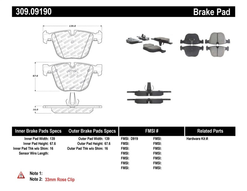 StopTech Performance 06-09 BMW M5 E60 / 07-09 M6 E63/E63 Rear Brake Pads 309.0919