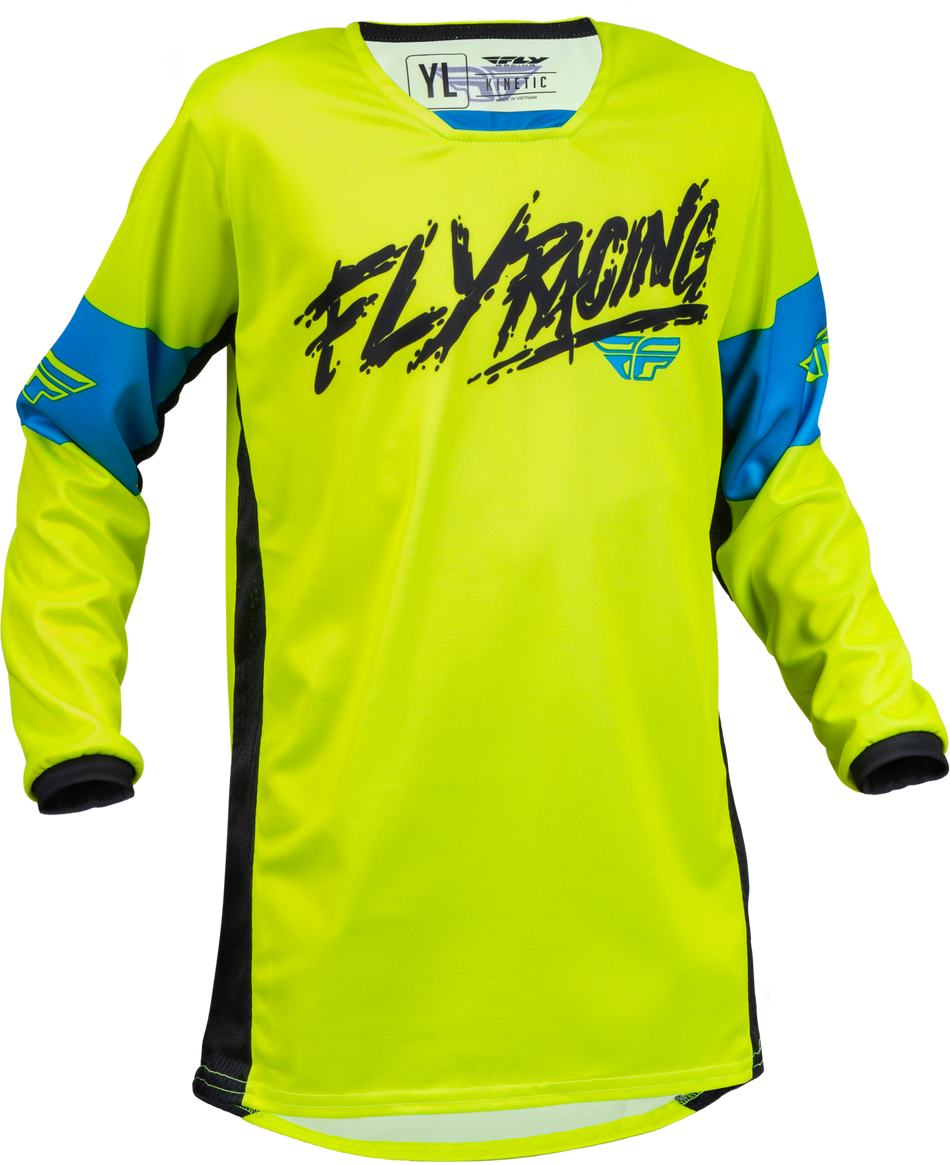 FLY RACING Youth Kinetic Khaos Jersey Hi-Vis/Black/Cyan Yx 376-422YX