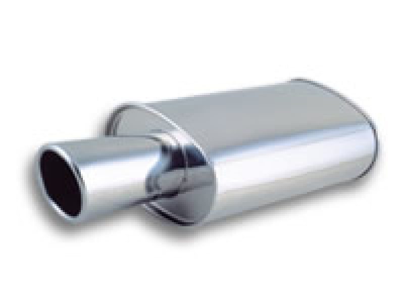 Vibrant StreetPower Turbo Oval Muffler with 4in Round Tip Angle Cut Rolled Edge - 3in inlet I.D. 1042