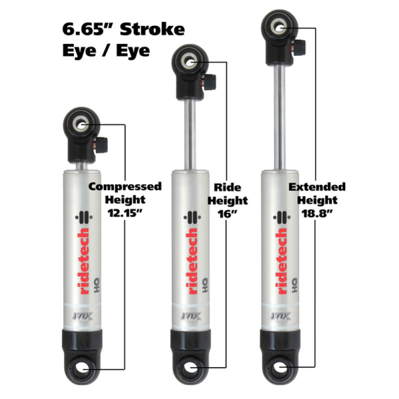 Ridetech HQ Series Shock Absorber Single Adjustable 6.65in Stroke Eye/Eye Mounting 12.15in x 18.8in 22179841