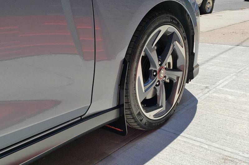 Rally Armor 19-21 Hyundai Veloster Turbo R-Spec Black UR Mud Flap w/ Red Logo MF58-UR-BLK/RD