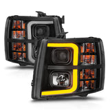 ANZO 2007-2013 Chevrolet Silverado 1500 Projector w/ Light Bar Black Housing w/ Sequential 111545