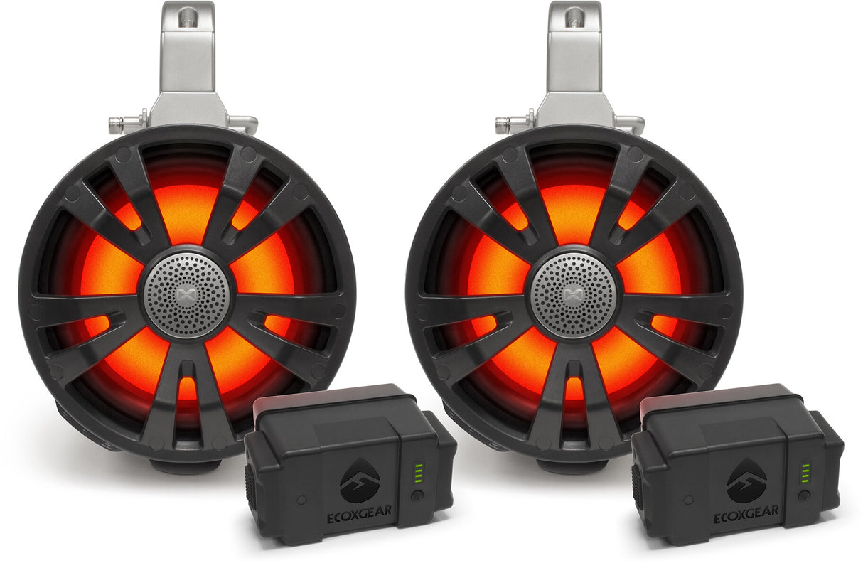 ECOXGEAR 2-Pack Black 8' Speakers Two Amplified + Two Batteries SEI-ETAMPBAT7701