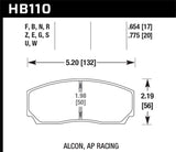 Hawk HPS 5.0 AP Racing w/ 0.654 Thickness Performance Street Brake Pads KHB110B.654