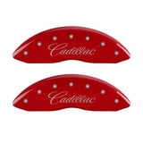 MGP 4 Caliper Covers Engraved Front Cursive/Cadillac Engraved Rear CTS Red finish silver ch 35013SCTSRD
