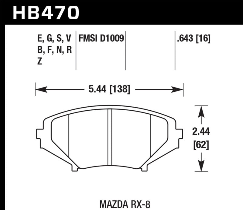 Hawk 08-10 Mazda RX-8 Grand Touring/Sport/Touring / 04-07 RX-8 DTC-60 Race Front Brake Pads KHB470G.643