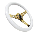 NRG Classic Wood Grain Steering Wheel (350mm) White Grip w/Chrome Gold 3-Spoke Center ST-015CG-WT