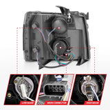 ANZO 2007-2013 Chevrolet Silverado 1500 Projector w/ Light Bar Black Housing w/ Sequential 111545