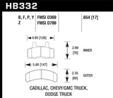 Hawk 99-00 Cadillac Escalade / 88-91 Ford C1500 EC / 92-99 C1500 All Cab Front LTS Street Brake Pads KHB332Y.654