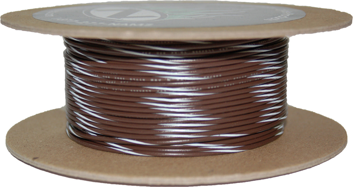 NAMZ CUSTOM CYCLE#18-Gauge Brown/White Stripe 100' Spool Of Primary WireNWR-19-100