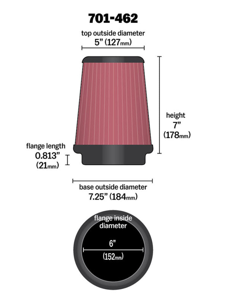 Airaid Universal Air Filter - Cone 6 x 7-1/4 x 5 x 7 701-462